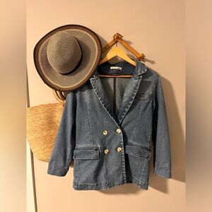 Double Breasted Denim Blazer – Blue Jean Jacket | Casual Structured Blazer